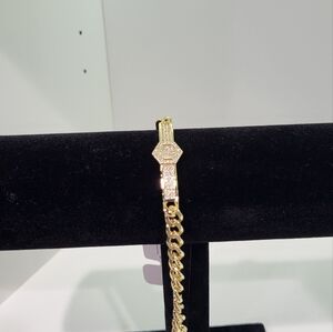 Xuping Gold Chain Link Bracelet with Geometric Centerpiece